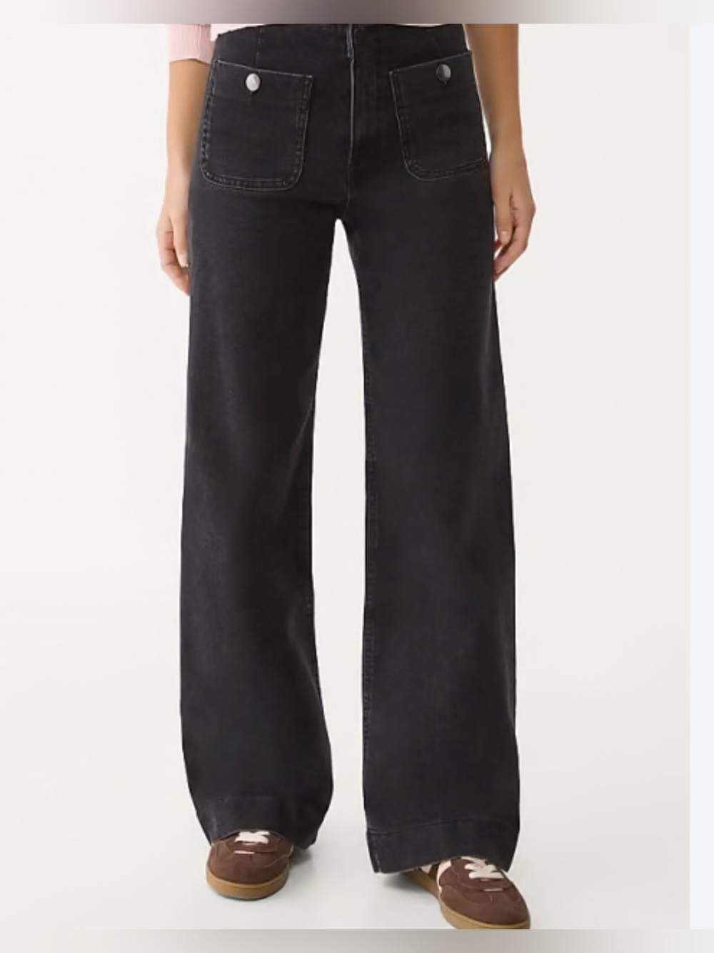 Stradivarius Minimalist Front Pockets Wide-Leg Jeans in Washed Black Size 4